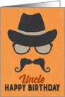 Uncle Birthday Card - Hipster Style Hat Glasses Mustache - Orange card