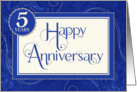 Employee Anniversary 5 Years - Text Swirls and Damask - Blue card