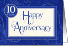 Employee Anniversary 10 Years - Text Swirls and Damask - Blue card