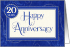 Employee Anniversary 20 Years - Text Swirls and Damask - Blue card