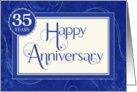 Employee Anniversary 35 Years - Text Swirls and Damask - Blue card