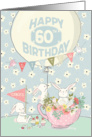 Sister 60th Birthday - Cute Bunnies and Balloon card