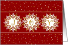 Christmas Card - JOY and Snowflakes Red Gold card