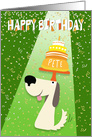 Pete Birthday Card - Dog Balancing Birthday Cake on Head card
