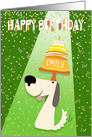 Emily Birthday Card - Dog Balancing Birthday Cake on Head card