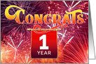 Employee Anniversary 1 Year - Celebration Fireworks card