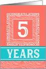 Employee Anniversary 5 Years - Decorative Coral Turquoise card