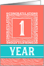 Employee Anniversary 1 Year - Decorative Coral Turquoise card
