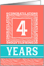 Employee Anniversary 4 Years - Decorative Coral Turquoise card