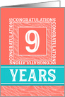 Employee Anniversary 9 Years - Decorative Coral Turquoise card