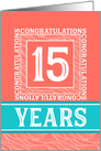 Employee Anniversary 15 Years - Decorative Coral Turquoise card