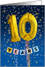 Employee Anniversary 10 Years - Gold Balloon Numbers card