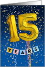 Employee Anniversary 15 Years - Gold Balloon Numbers card