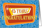Employee Anniversary 45 Years Blue Red Orange Yellow Retro card