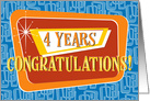 Employee Anniversary 4 Years Blue Red Orange Yellow Retro card