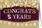 Employee Anniversary 5 Years Gold Text Balloons Bunting Confetti card