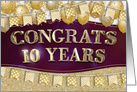 Employee Anniversary 10 Years Gold Text Balloons Bunting Confetti card