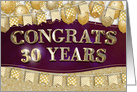 Employee Anniversary 30 Years Gold Text Balloons Bunting Confetti card