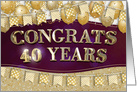 Employee Anniversary 40 Years Gold Text Balloons Bunting Confetti card