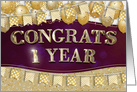 Employee Anniversary 1 Year Gold Text Balloons Bunting Confetti card