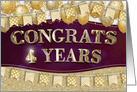 Employee Anniversary 4 Years Gold Text Balloons Bunting Confetti card
