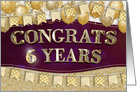 Employee Anniversary 6 Years Gold Text Balloons Bunting Confetti card