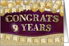 Employee Anniversary 9 Years Gold Text Balloons Bunting Confetti card