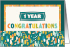 Employee 1st Anniversary Colorful Congratulations card