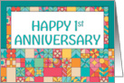 Employee 1st Anniversary Bright Squares Pattern card