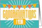 Employee 1st Anniversary Bright Colors and Bunting card