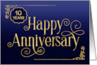 Employee 10th Anniversary Swirly Font Blue Gold card