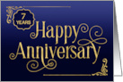 Employee 7th Anniversary Swirly Font Blue Gold card