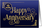 Employee 15th Anniversary Swirly Font Blue Gold card