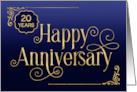 Employee 20th Anniversary Swirly Font Blue Gold card