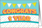 Employee 1st Anniversary Fun Bright and Bunting card