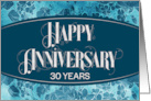 Employee 30th Anniversary Blue Floral Pattern Elegance card