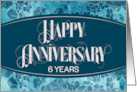 Employee 6th Anniversary Blue Floral Pattern Elegance card