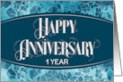 Employee 1st Anniversary Blue Floral Pattern Elegance card