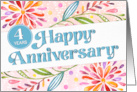 Employee 4th Anniversary Colorful Watercolor card