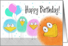 Birthday Funny Cute Colorful Bird Characters card