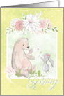 Easter Bunny Bear Bird and Flowers card