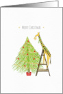 Christmas Tree and Giraffe on a Ladder card
