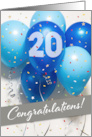 Employee 20th Anniversary Blue Balloons and Confetti card