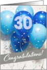 Employee 30th Anniversary Blue Balloons and Confetti card