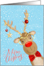 Christmas Fun Red Nosed Reindeer with Bow Tie and Glasses card