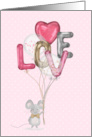 Cute Whimsical Mouse with Balloons Valentine’s Day card