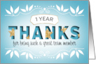 Employee 1st Anniversary Thanks card