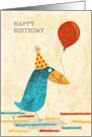 Quirky Bird with Party Hat and Balloon Birthday card