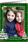Christmas Photo Card Border - Snowy Decorated Christmas Trees, Portrait Format card