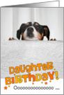 Daughter Humorous Birthday Card - Dog Peeking Over Table card